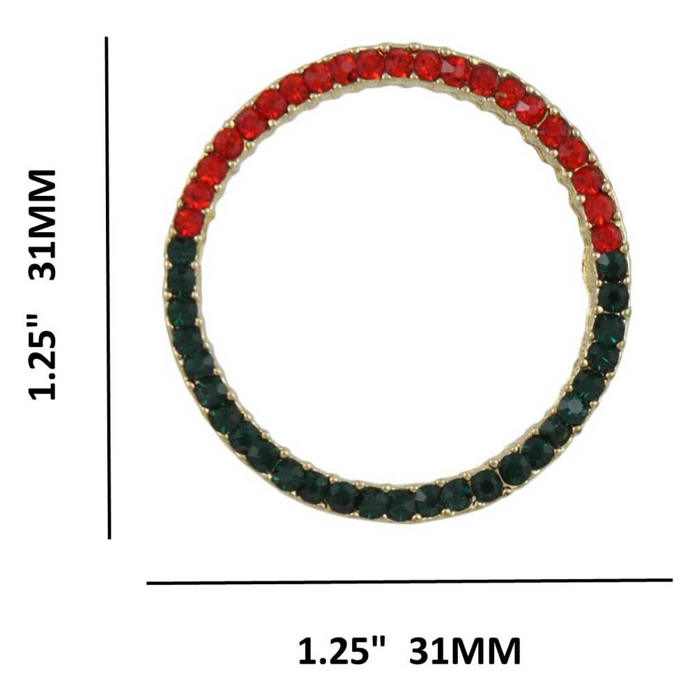 Red and Green Crystal Infinity Circle Christmas Brooch Pin with measurements - Lilylin Designs