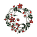 Red and Green Crystal Daisy Christmas Wreath Brooch Pin - Lilylin Designs