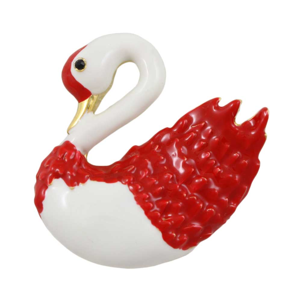 Red and white enamel swan brooch pin - Lilylin Designs
