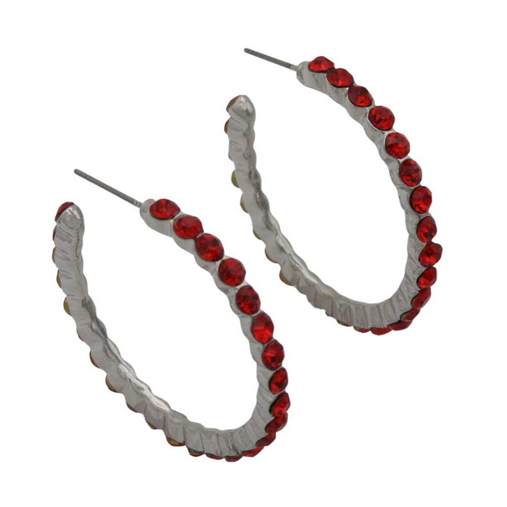 Red crystal hoop earrings on a white background - Lilylin Designs