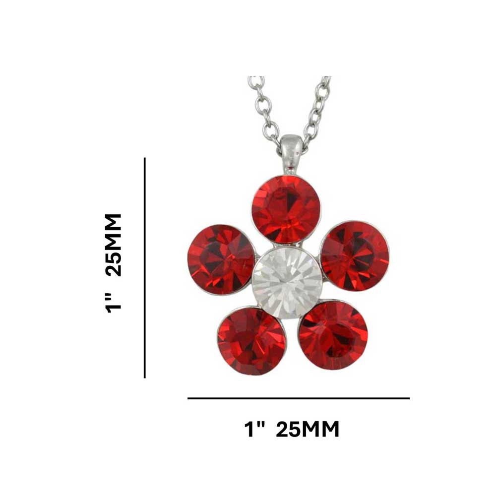 Large Red Crystal Daisy Pendant on Silver Chain with measurements - Lilylin Designs