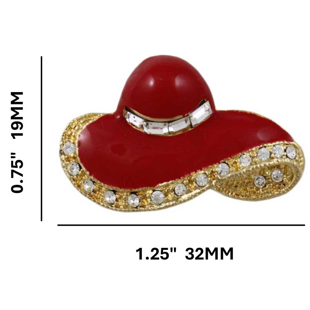 Red Enamel and Crystal Lady's Hat Brooch Pin with measurements - Lilylin Designs
