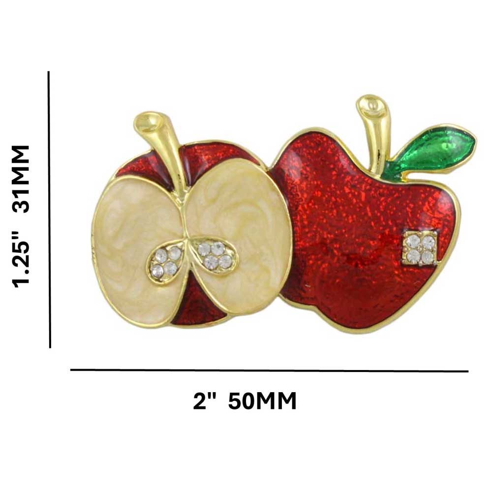 Red and Cream Enamel Split Apple Brooch Pin shown with measurements - Lilylin Designs