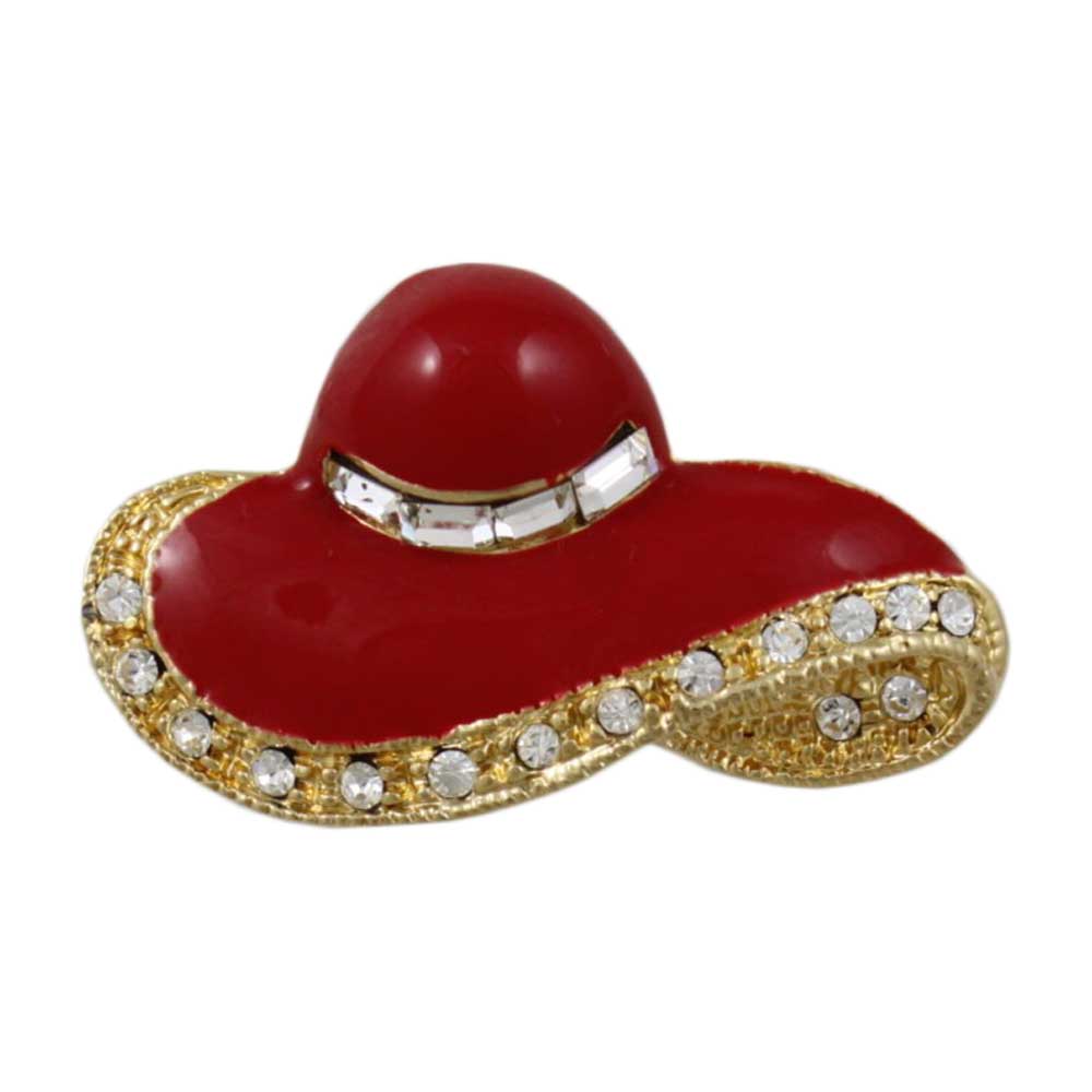 Red Enamel and Crystal Lady's Hat Brooch Pin - Lilylin Designs
