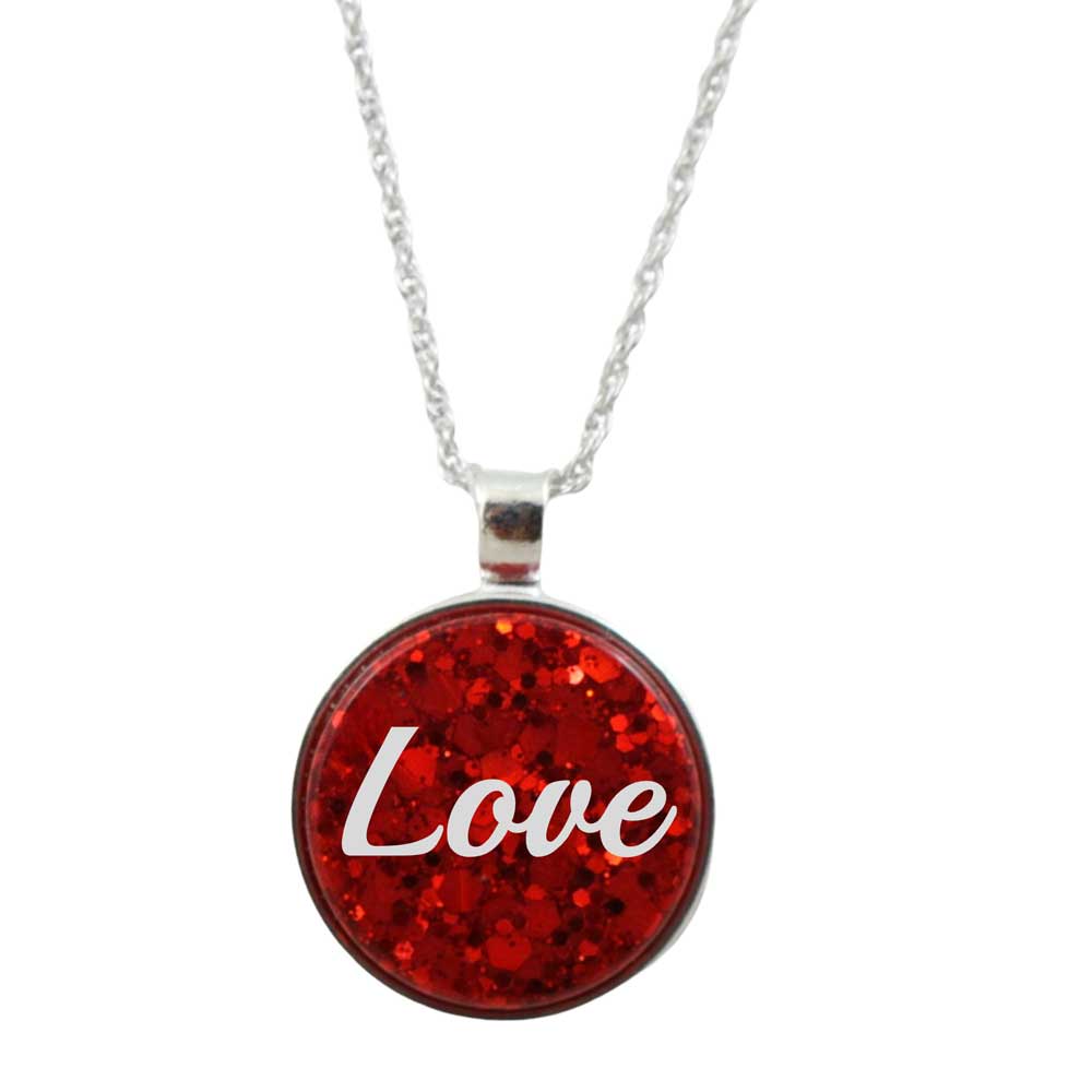 Inspirational Glitter Pendant with White Love on Chain - Lilylin Designs