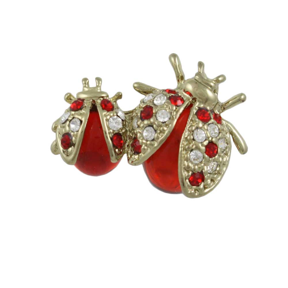 Red Crystal Mom and Baby Ladybugs Brooch Pin - Lilylin Designs