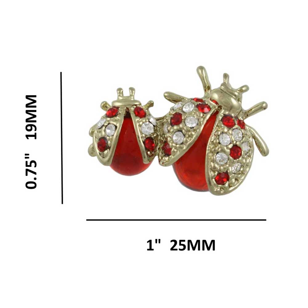 Red Crystal Mom and Baby Ladybugs Brooch Pin with measurements - Lilylin Designs