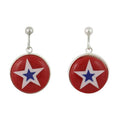 Clip on earrings with blue and white star on red background - Lilylin Designs