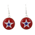 Red circular dangling earrings with white stars featuring a blue center - Lilylin Designs