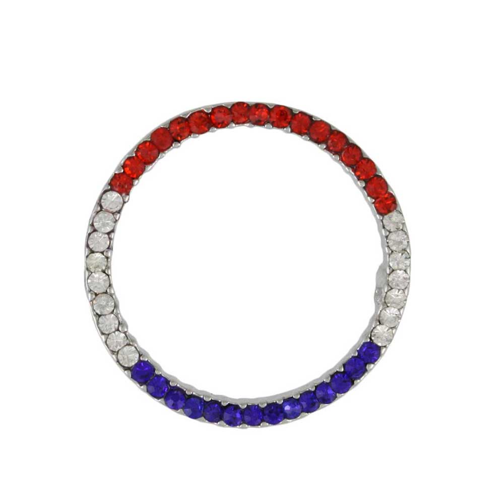 Red White Blue Crystal Infinity Circle Patriotic Brooch Pin on a white background - Lilylin Designs