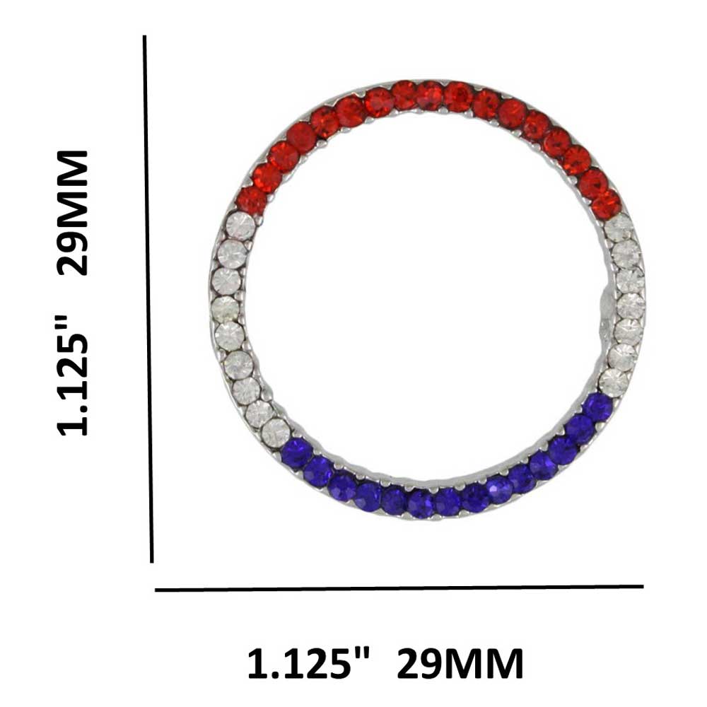 Red White Blue Crystal Infinity Circle Patriotic Brooch Pin with measurements - Lilylin Designs