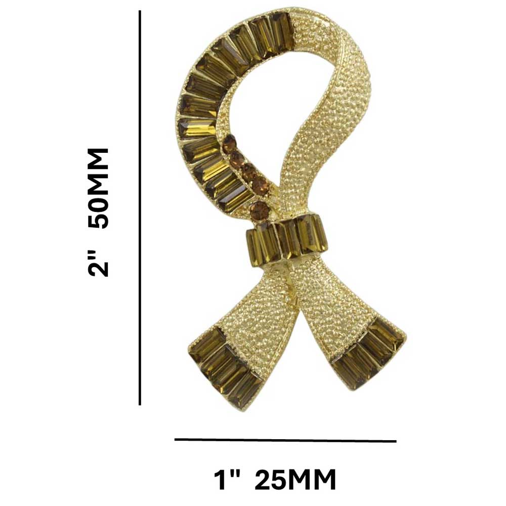 Textured Ribbon with Brown Crystal Baguettes Brooch Pin shown with measurements - Lilylin Designs