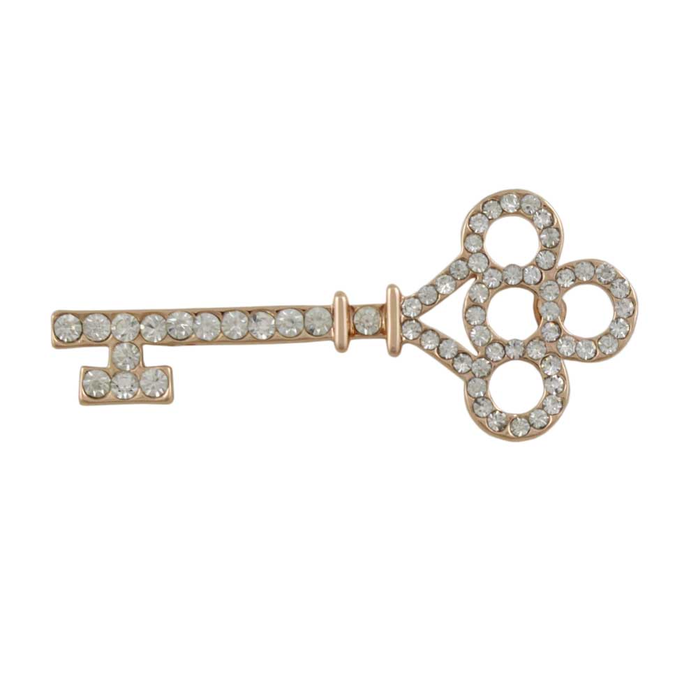 Crystal Rose Gold Key Brooch Pin -  Lilylin Designs