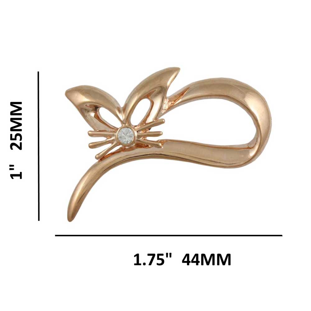 Rose Gold Sleeping Cat with Crystal Nose Brooch Pin with measurements - Lilylin Designs