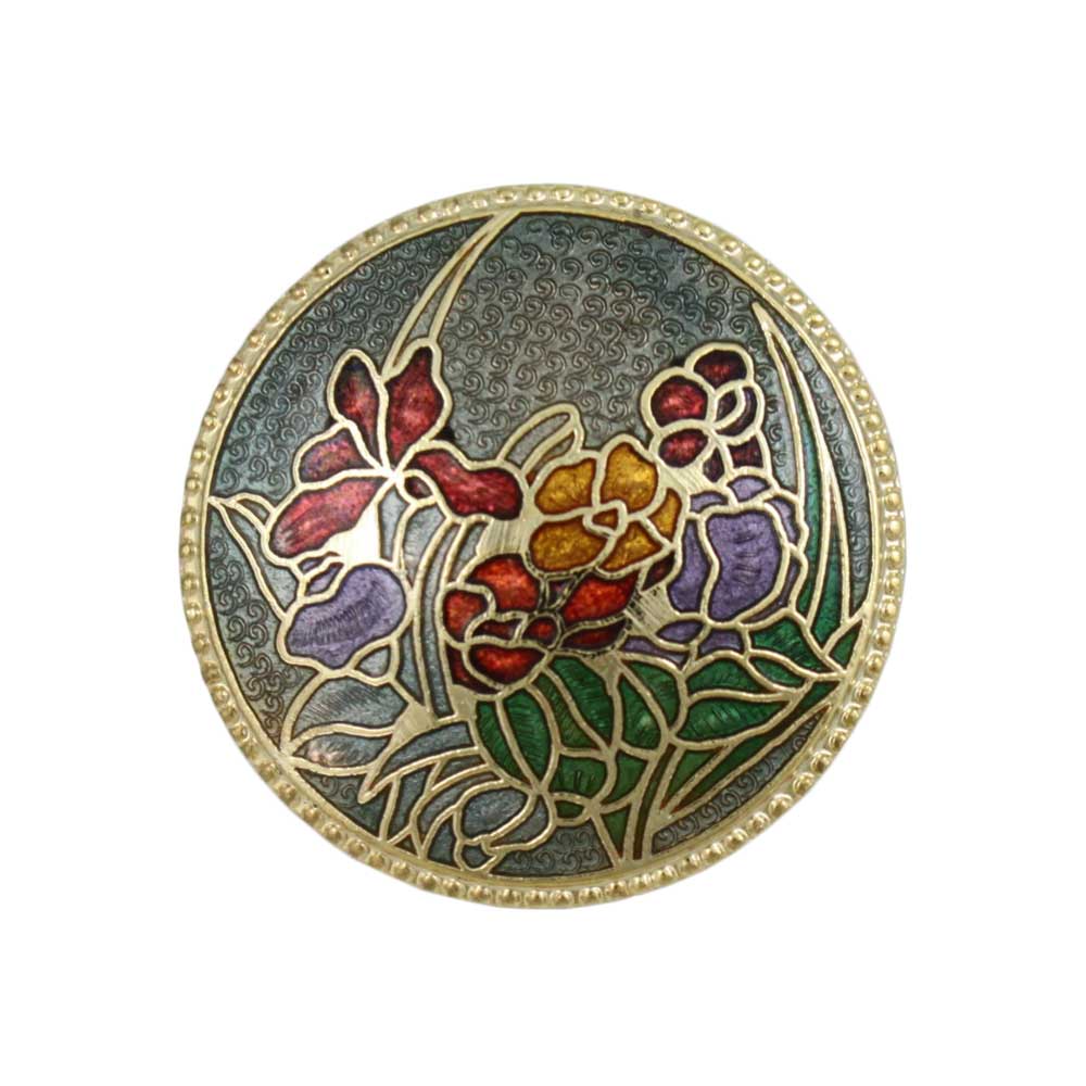 Dark Green Cloisonne Field of Flowers Brooch Pin - Lilylin Designs