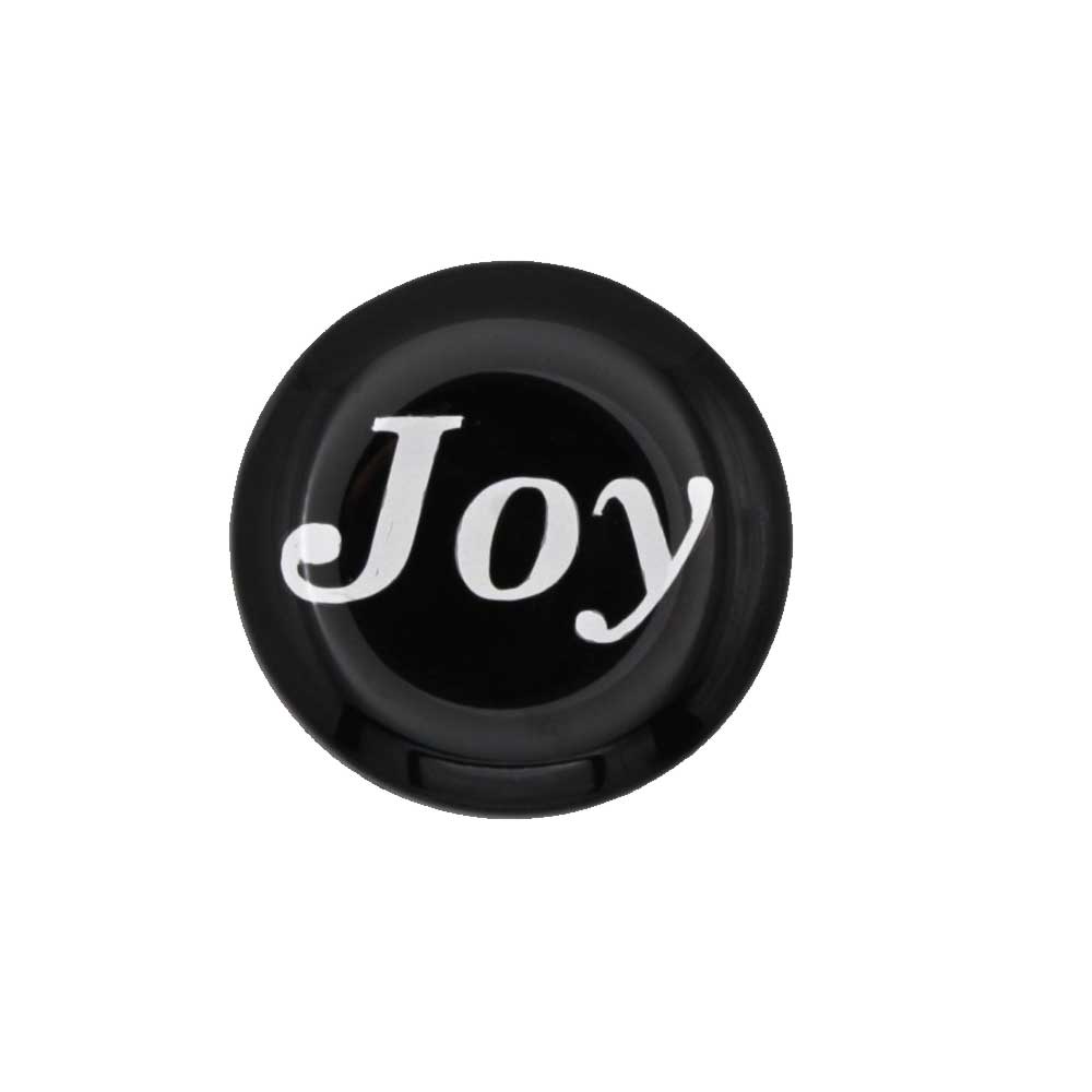 Round black disc with "Joy" printed in white magnet - Lilylin Designs