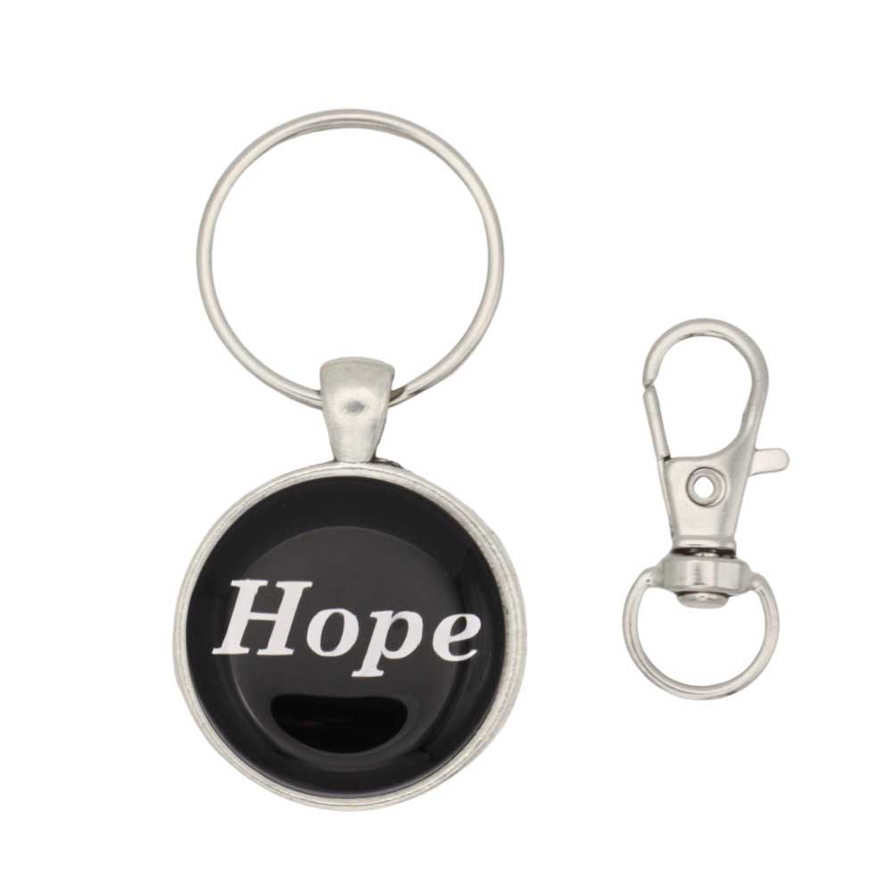 Black disc with Hope in white print keychain bag charm with hook - Lilylin Designs