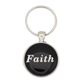Round black with Faith printed in white keychain and bag charm - Lilylin Designs