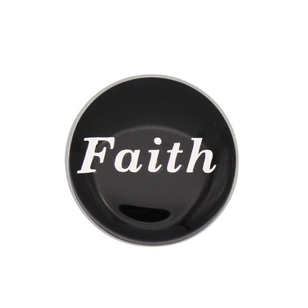 Round black inspirational disc with faith in white lapel pin - Lilylin Designs