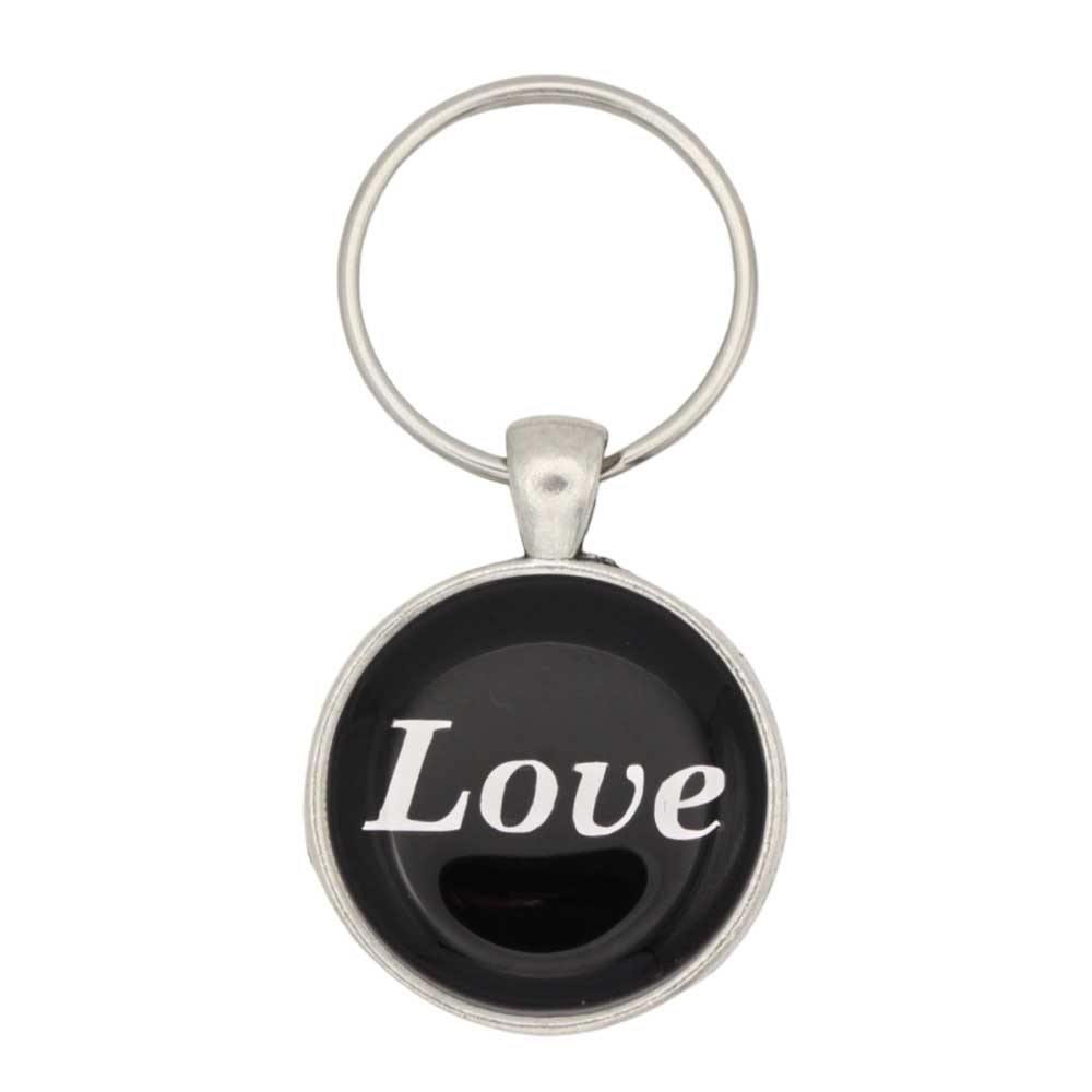 black disc with Love in white print keychain bag charm - Lilylin Designs