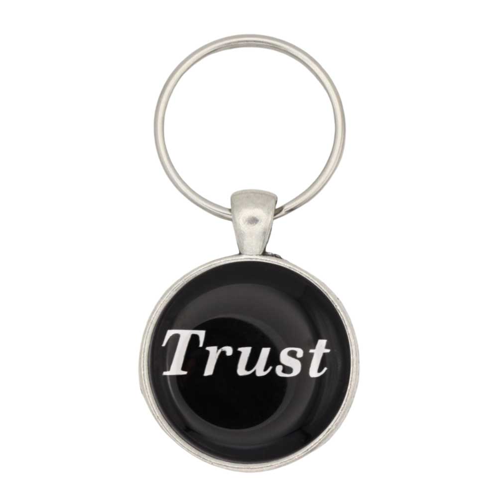 Round black disc with Trust in white keychain and bag charm - Lilylin Designs