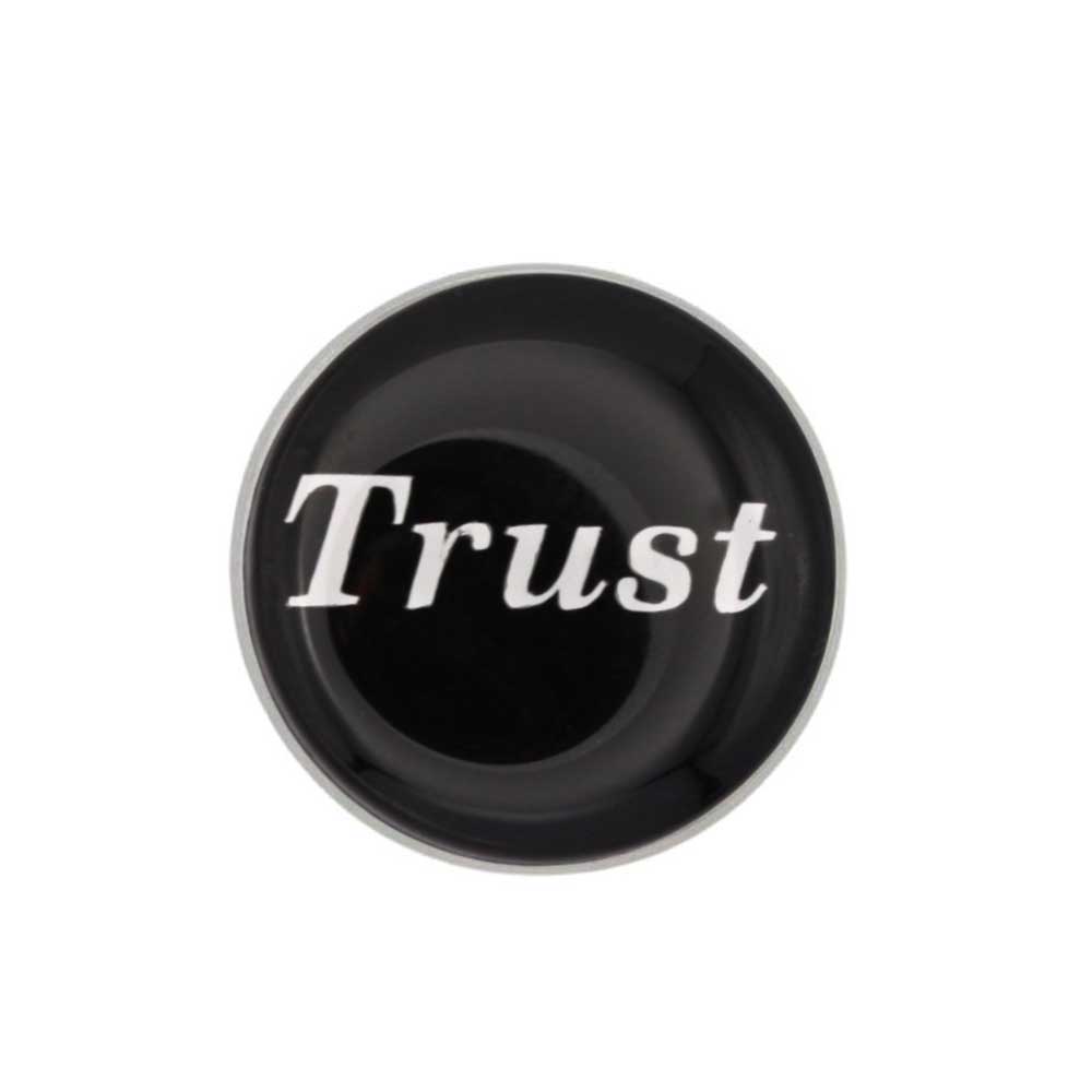 Round black inspirational pin with Trust in white - Lilylin Designs