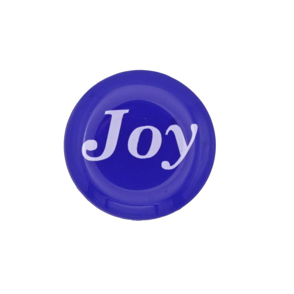 Round blue disc with "Joy" printed in white magnet - Lilylin Designs