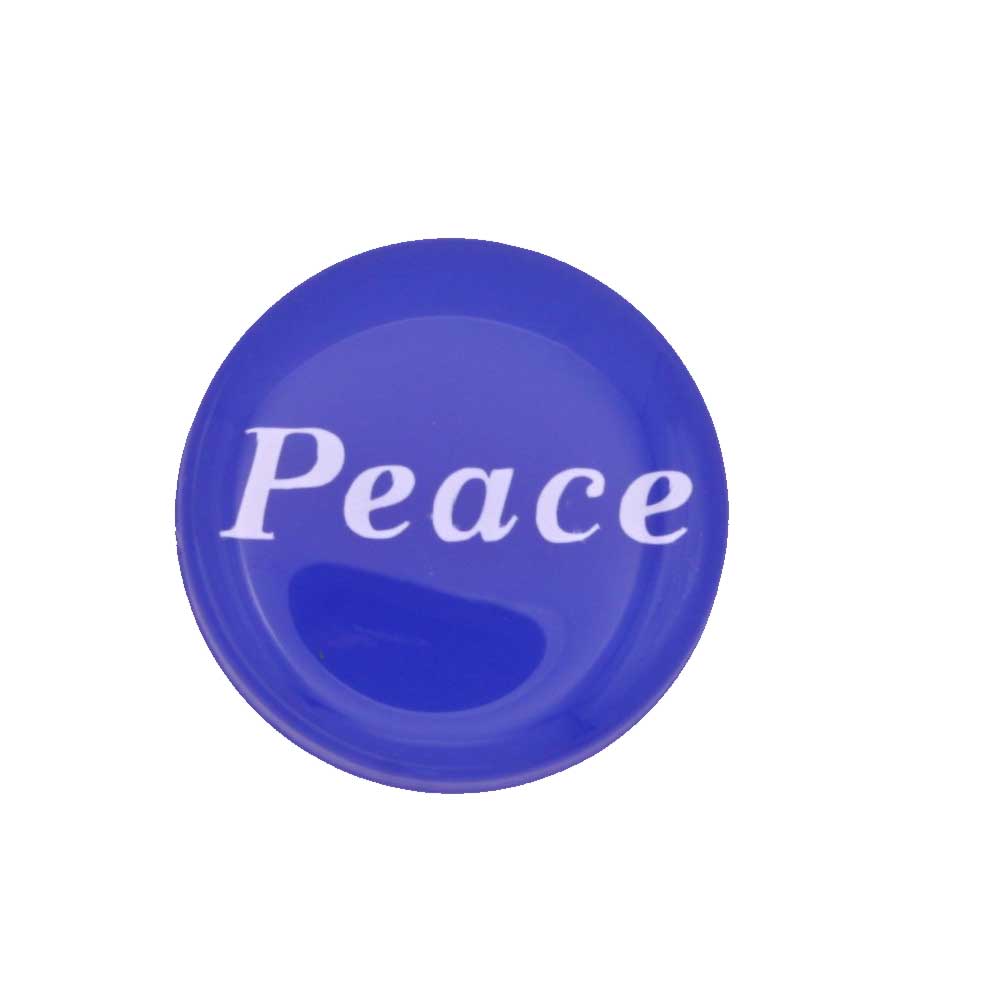 Round blue disc with "Peace" printed in white magnet - Lilylin Designs
