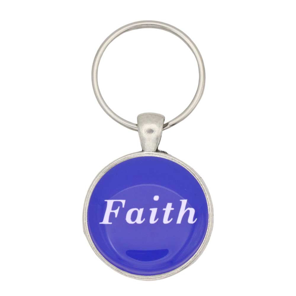 Round blue with Faith printed in white keychain and bag charm - Lilylin Designs