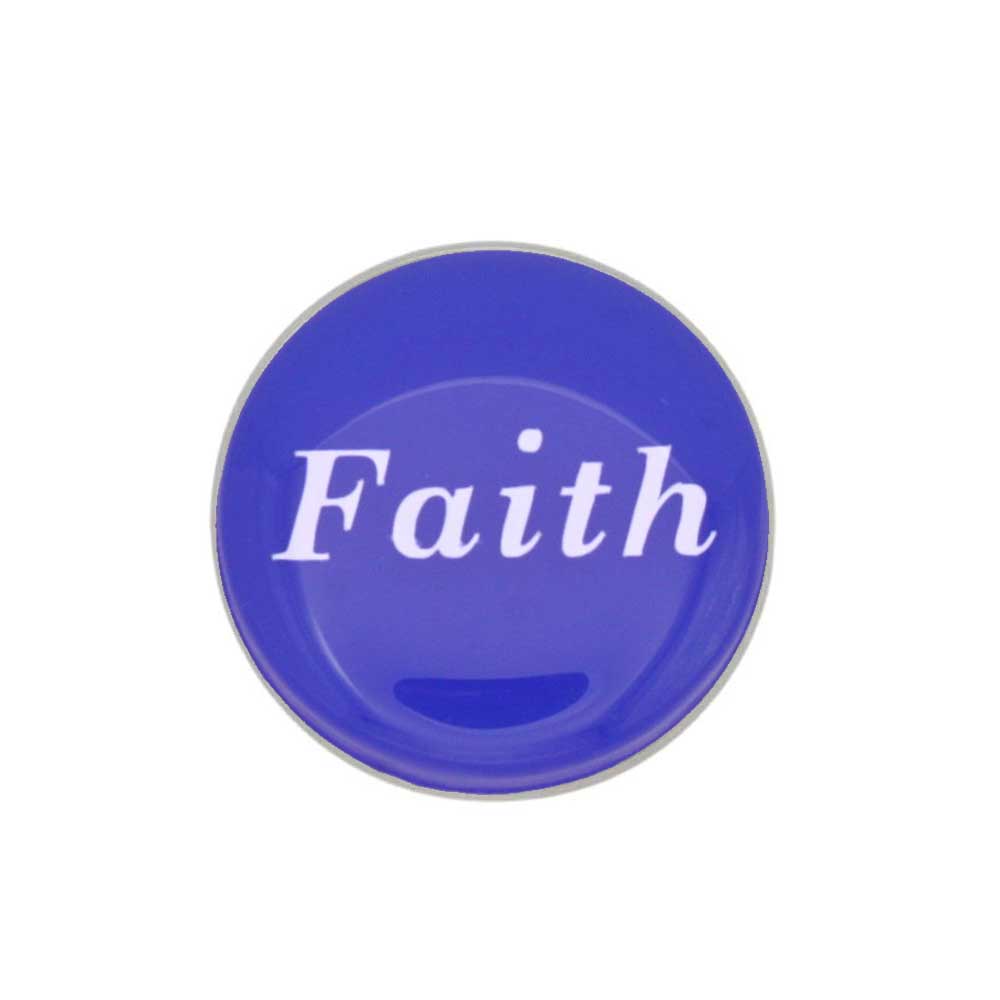 Round blue inspirational disc with faith in white lapel pin - Lilylin Designs