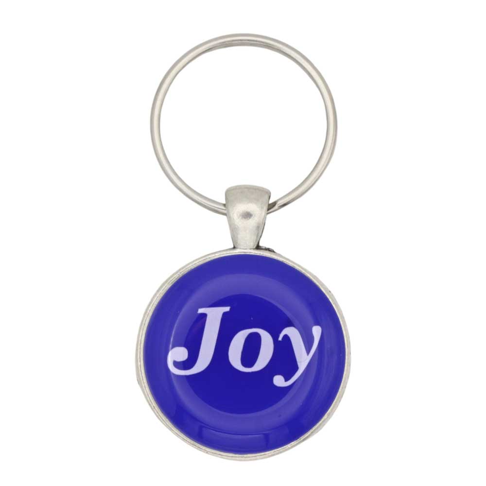 Round blue disc with Joy in white keychain and bag charm - Lilylin Designs