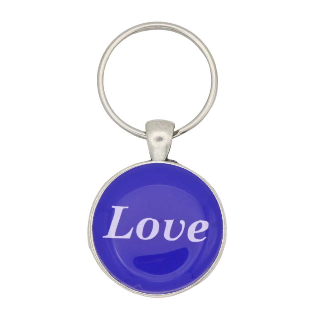 blue disc with Love in white print keychain bag charm - Lilylin Designs