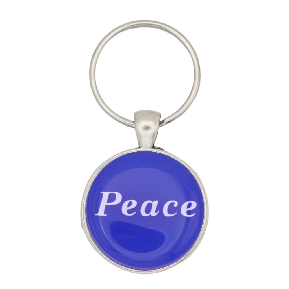 Round blue disc with Peace in white keychain and bag charm - Lilylin Designs
