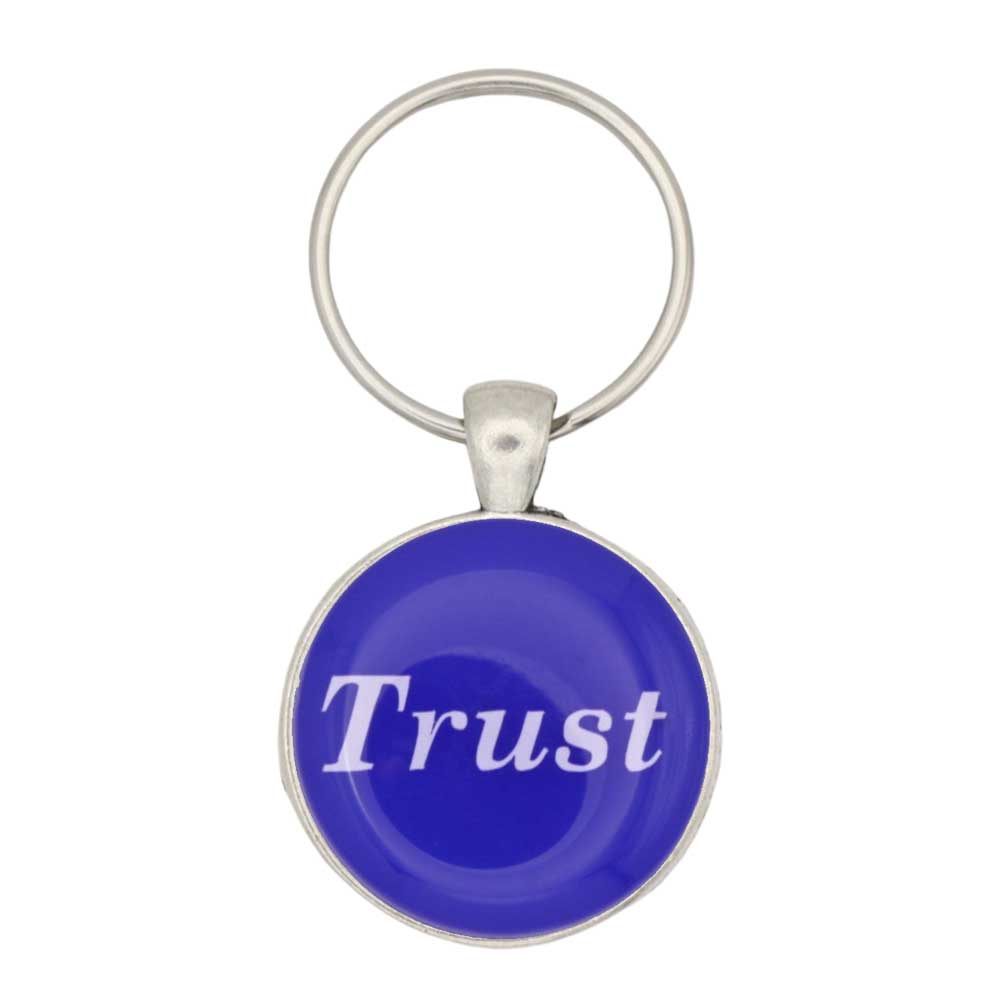 Round blue disc with Trust in white keychain and bag charm - Lilylin Designs