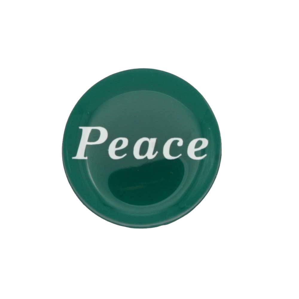 Round green disc with "Peace" printed in white magnet - Lilylin Designs