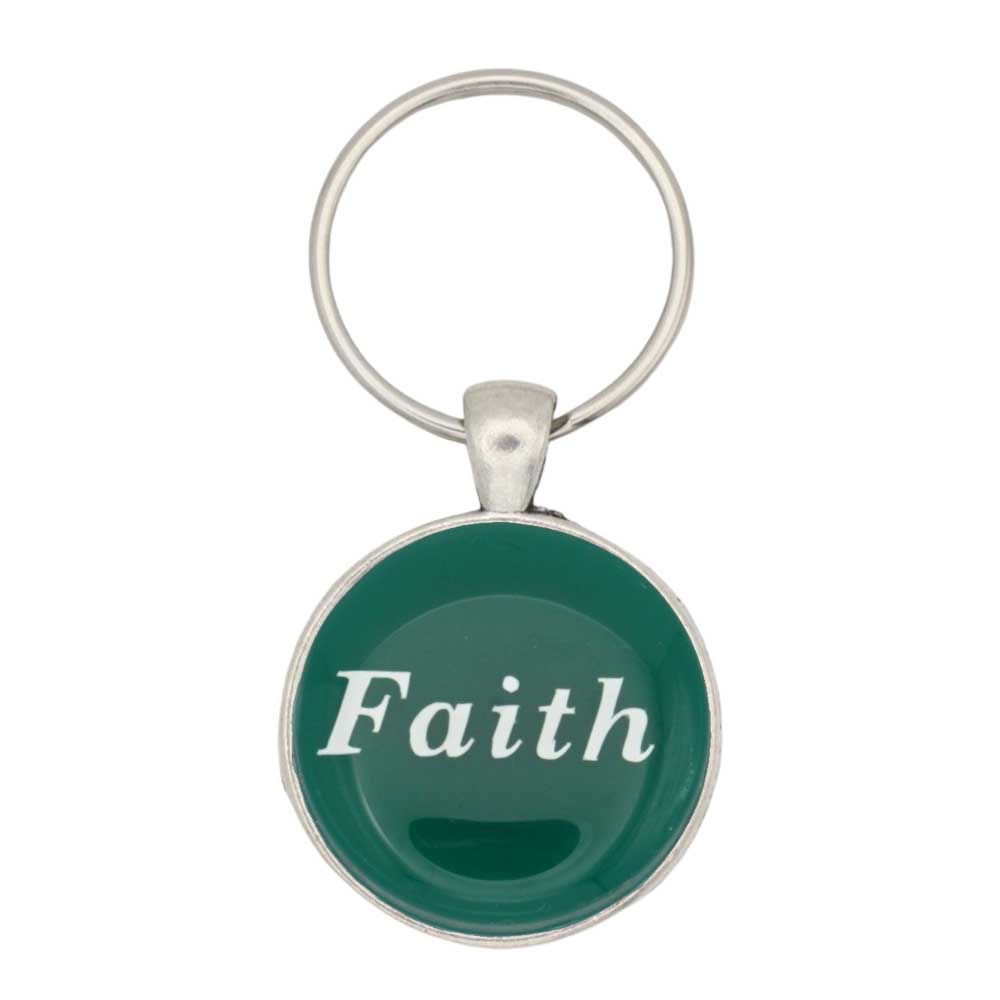 Round green with Faith printed in white keychain and bag charm - Lilylin Designs