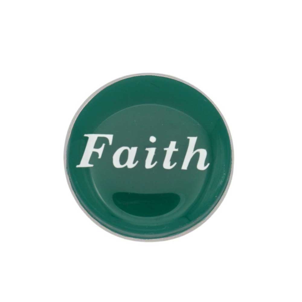 Round green inspirational disc with faith in white lapel pin - Lilylin Designs