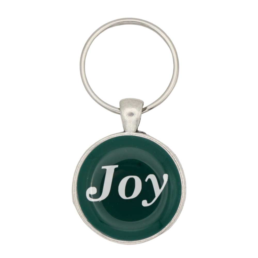 Round green disc with Joy in white keychain and bag charm - Lilylin Designs