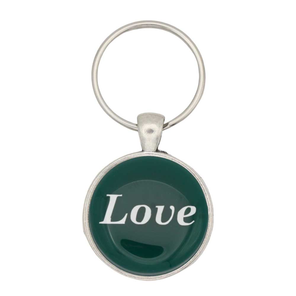 Green disc with Love in white print keychain bag charm - Lilylin Designs