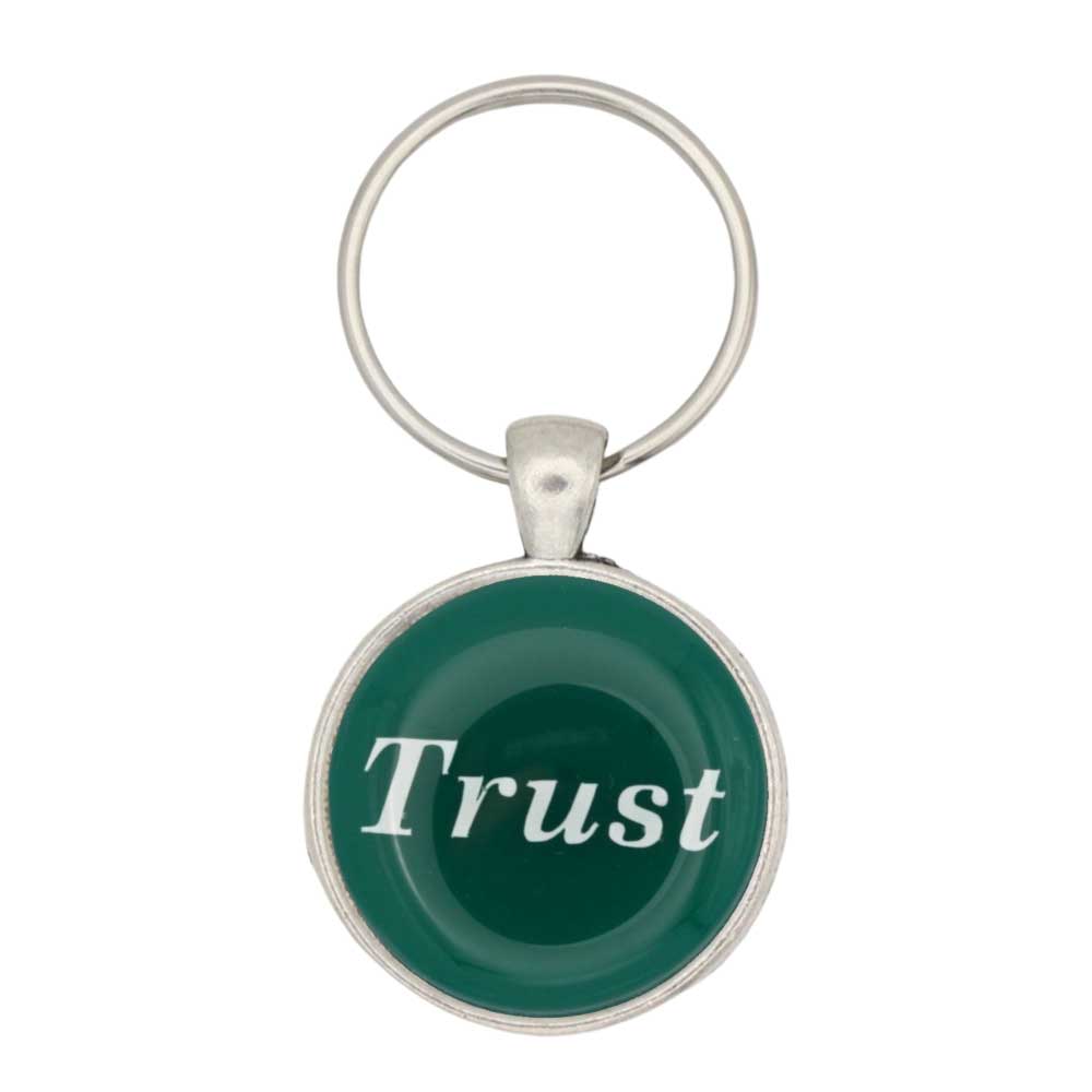 Round green disc with Trust in white keychain and bag charm - Lilylin Designs