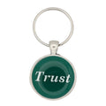 Round green disc with Trust in white keychain and bag charm - Lilylin Designs