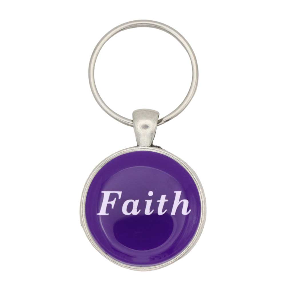 Round purple with Faith printed in white keychain and bag charm - Lilylin Designs
