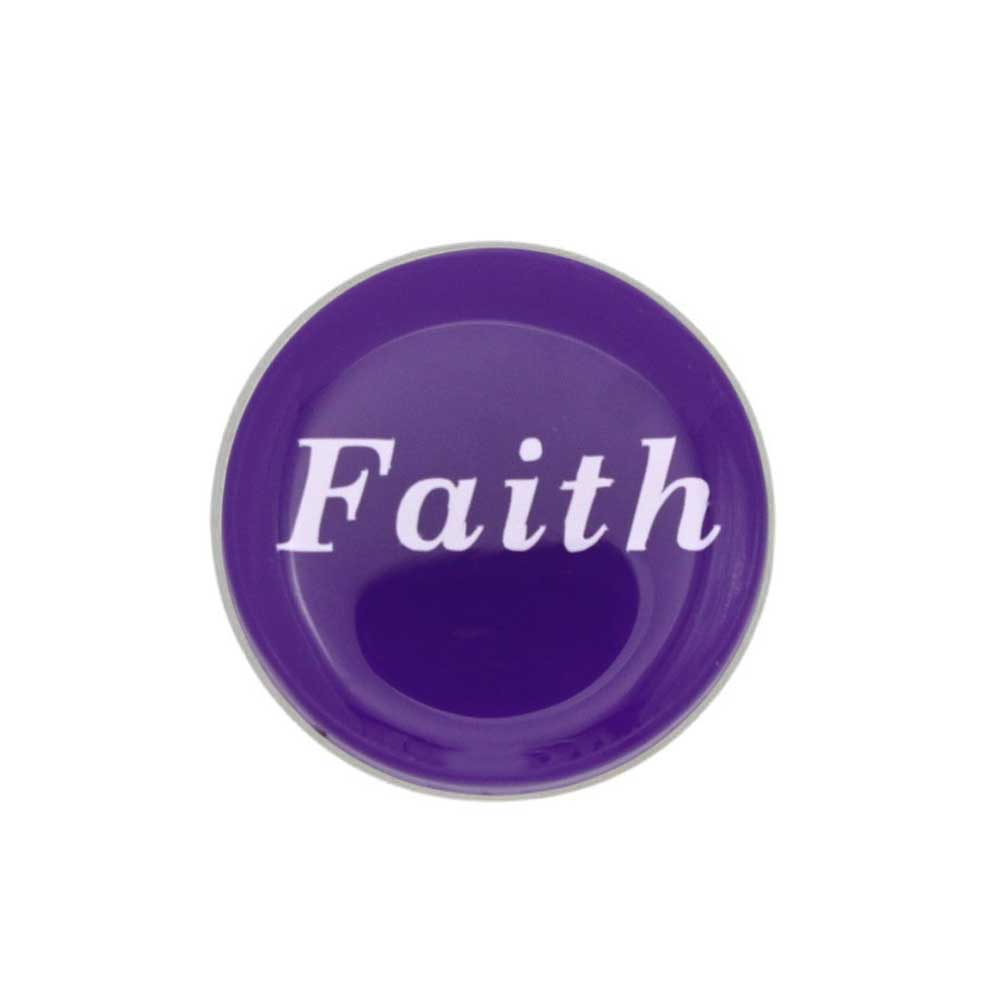 Round purple inspirational disc with faith in white lapel pin - Lilylin Designs