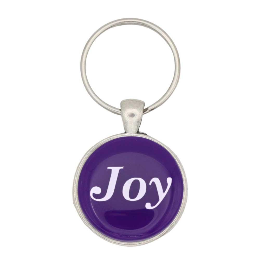 Round purple disc with Joy in white keychain and bag charm - Lilylin Designs