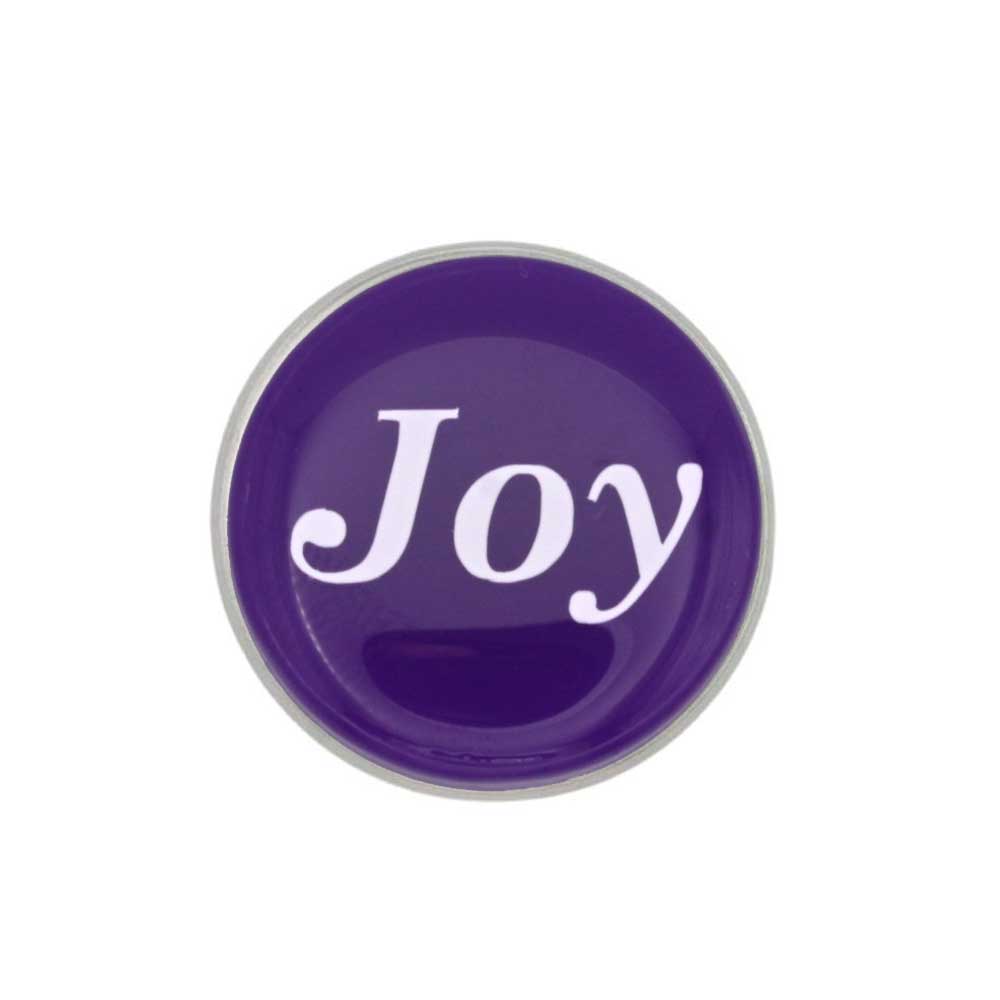 Round purple inspirational disc with joy in white pin - Lilylin Designs