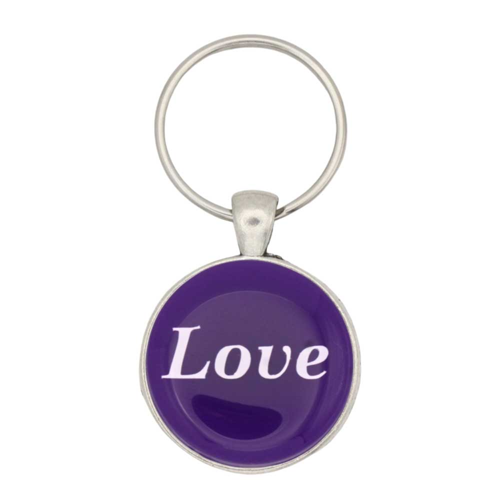 Purple disc with Love in white print keychain bag charm - Lilylin Designs