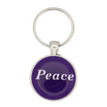 Round purple disc with Peace in white keychain and bag charm - Lilylin Designs