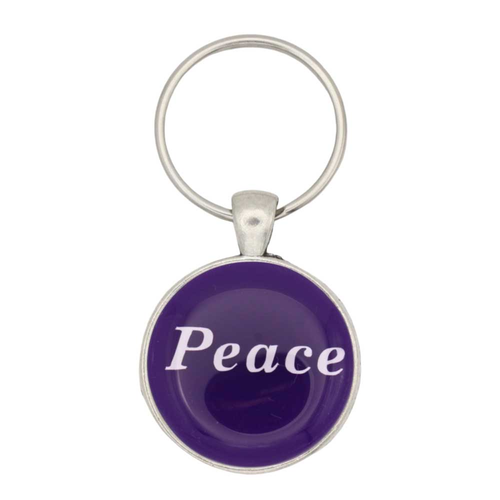 Round purple disc with Peace in white keychain and bag charm - Lilylin Designs