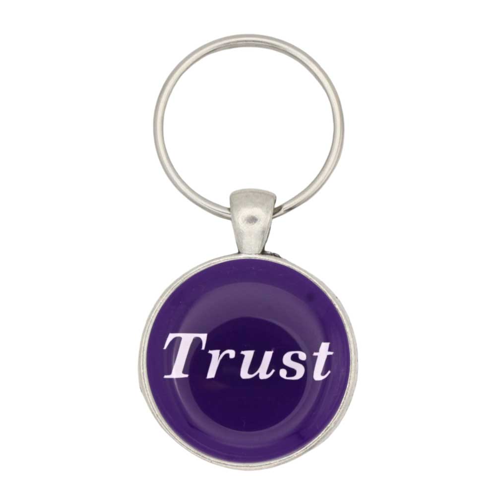 Round purple disc with Trust in white keychain and bag charm - Lilylin Designs