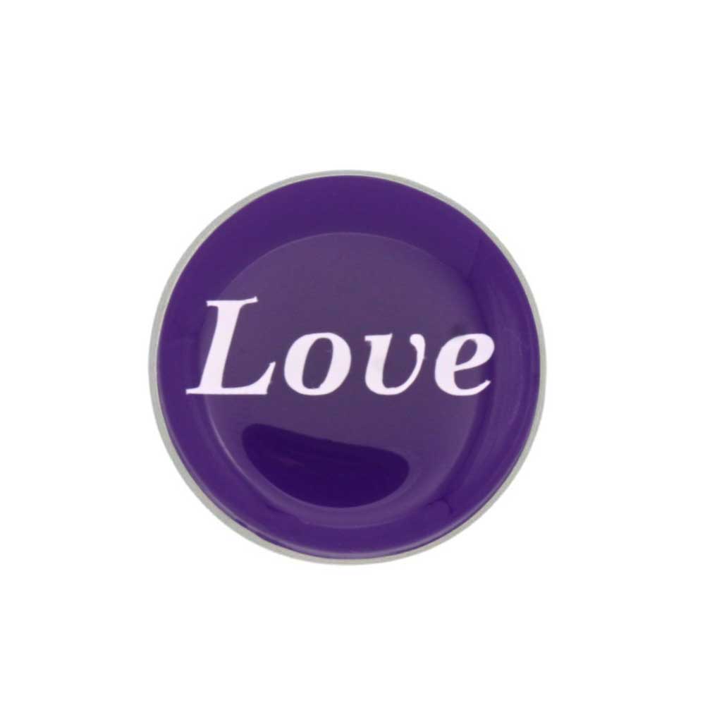 Round purple with white "Love" inspirational lapel pin - Lilylin Designs